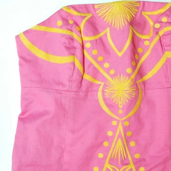 Lilly Pulitzer Bowen Hotty Pink Embroidered Strapless Dress Size 6 - Picture 4 of 13